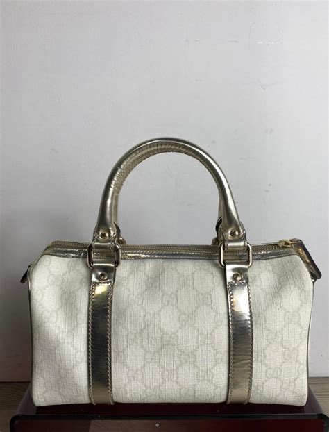 Gucci white monogram bauletto hand bag 